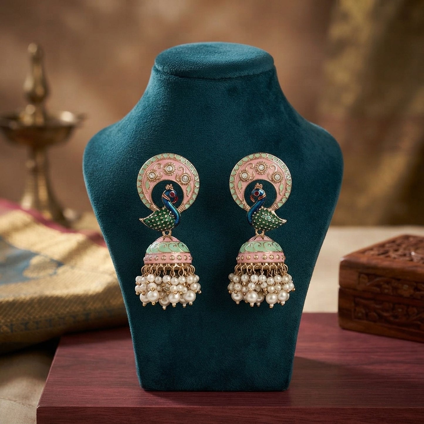Pista Green Color Meenakari Earrings with Beautiful Ethnic Designer Fashion Appeal