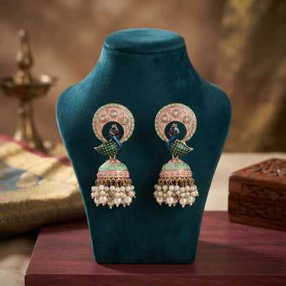 Pista Green Color Meenakari Earrings with Beautiful Ethnic Designer Fashion Appeal