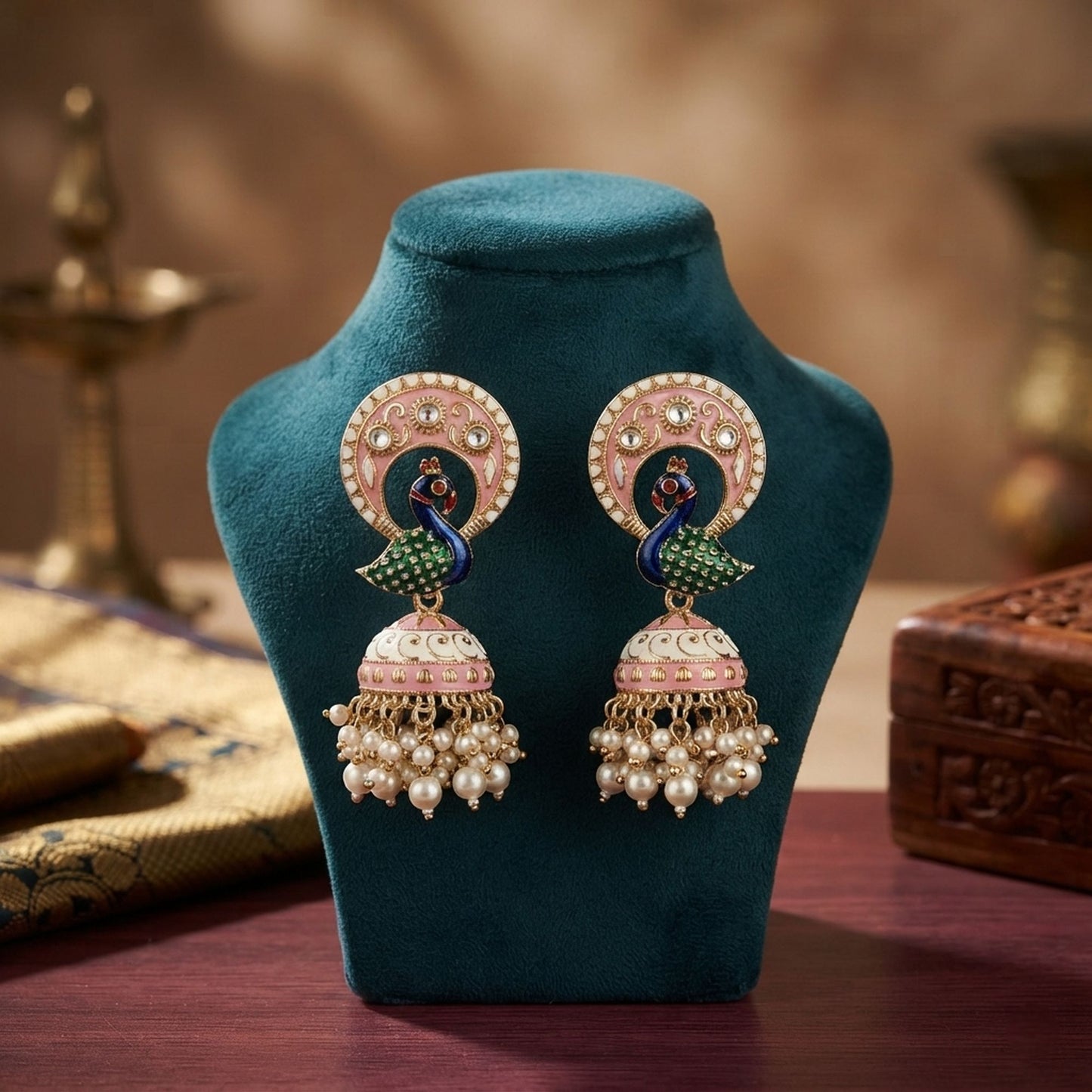White Color Meenakari Earrings Featuring Elegant Traditional Handmade Jewelry Style