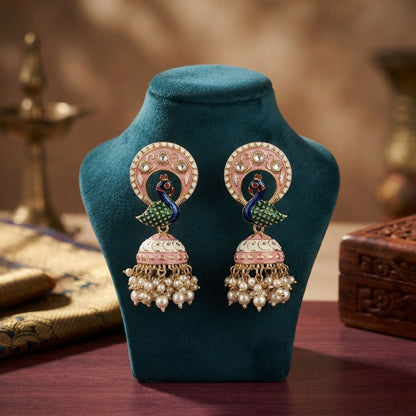 White Color Meenakari Earrings Featuring Elegant Traditional Handmade Jewelry Style