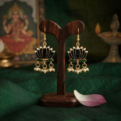 Black Color Beautiful Lotus Design Meenakari Earrings Collection For Women And Girls