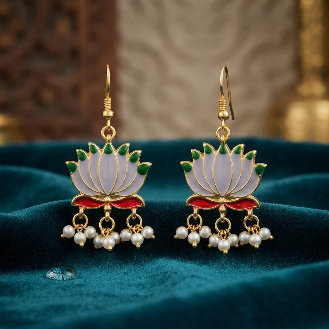 Grey Color Beautiful Lotus Design Meenakari Earrings Collection For Women And Girls