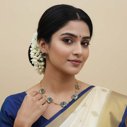Blaues Lotusdesign Meenakari Halskettenset