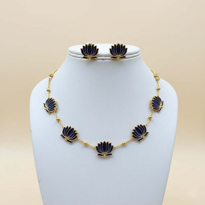 Blaues Lotusdesign Meenakari Halskettenset
