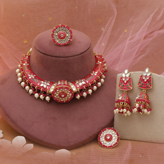 Rani Color Hasli Meenakari Necklace Set With Royal Traditional Appeal