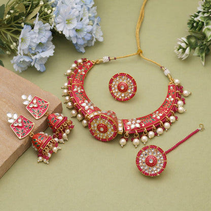 Rani Color Hasli Meenakari Necklace Set With Royal Traditional Appeal