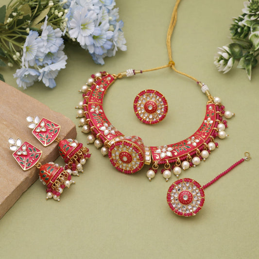 Rani Color Hasli Meenakari Necklace Set With Royal Traditional Appeal