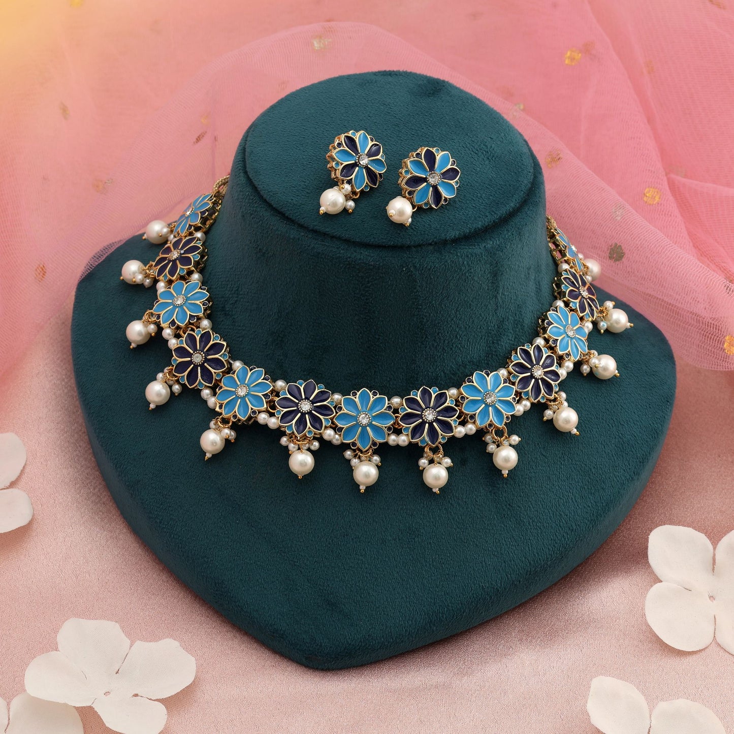 Firozi & Blau Meenakari Halskettenset Elegante ethnische Party-Schmuckkollektion