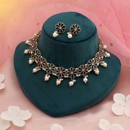 Meenakari-Halskettenset in Weinrot & Grün, traditioneller, eleganter ethnischer Brautschmuck