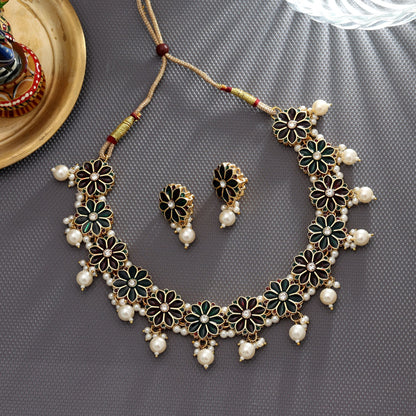 Meenakari-Halskettenset in Weinrot & Grün, traditioneller, eleganter ethnischer Brautschmuck