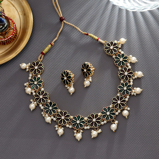 Meenakari-Halskettenset in Weinrot & Grün, traditioneller, eleganter ethnischer Brautschmuck