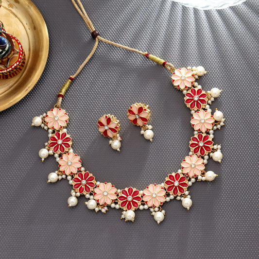 Rani & Peach Color Meenakari Necklace Set Royal Festive Traditional Statement Jewelry Design
