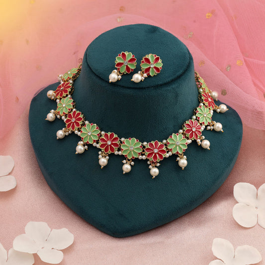 Rani & Pista Green Color Meenakari Necklace Set Bridal Ethnic Statement Jewelry Collection