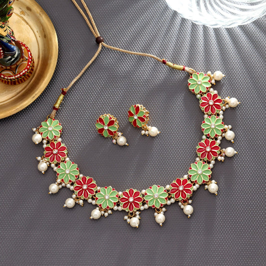 Rani & Pista Green Color Meenakari Necklace Set Bridal Ethnic Statement Jewelry Collection