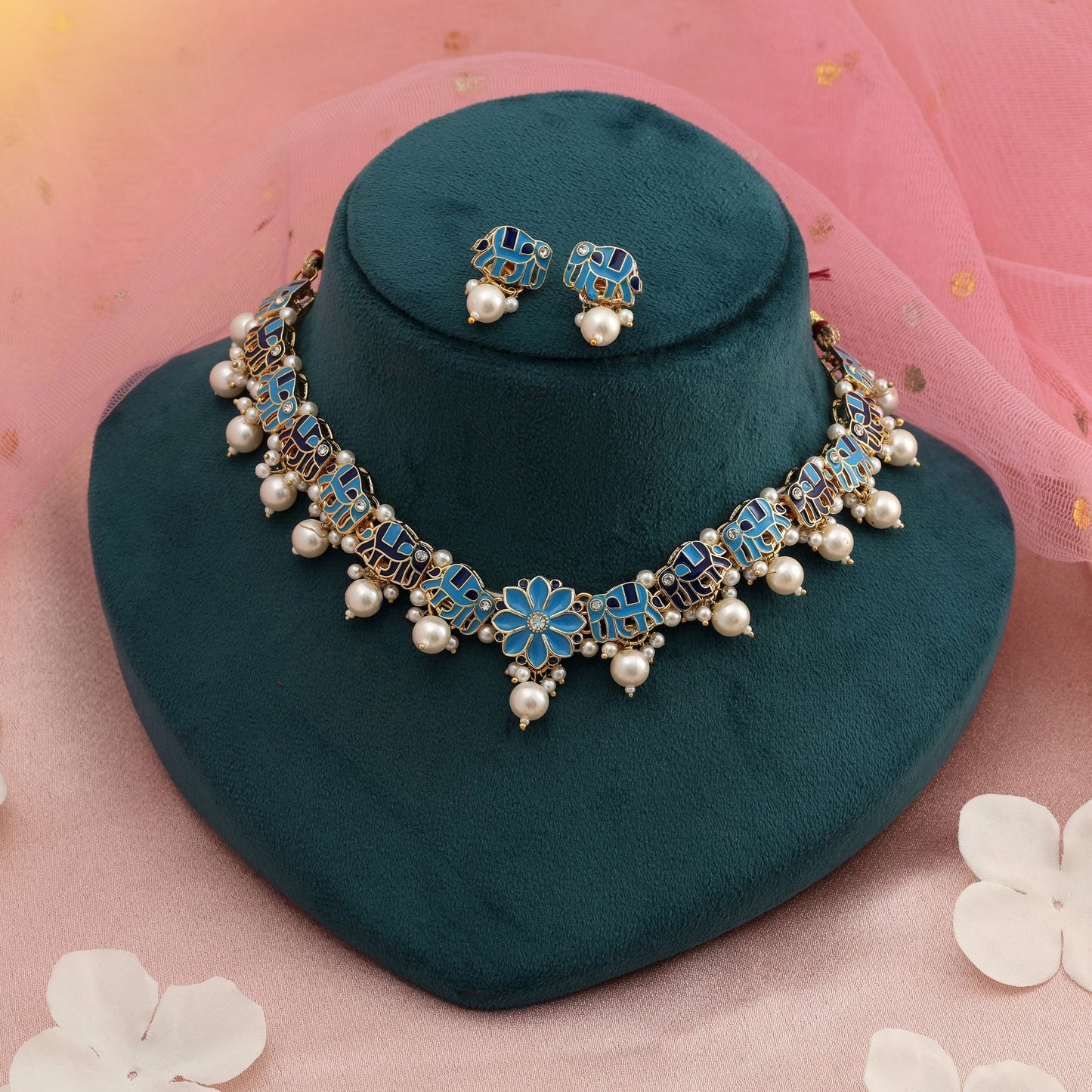 Firozi & Blau Meenakari Halskette Set Klassische Elegante Festliche Schmuckkollektion