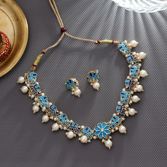 Firozi & Blau Meenakari Halskette Set Klassische Elegante Festliche Schmuckkollektion