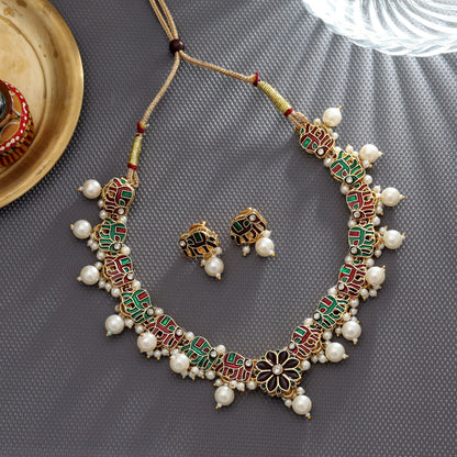 Maroon & Green Color Meenakari Necklace Set Royal Ethnic Bridal Statement Jewelry