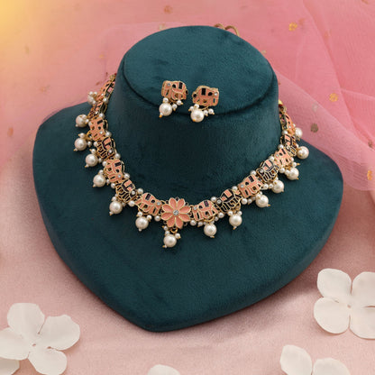 Peach & Purple Color Meenakari Necklace Set Stylish Ethnic Party Wear Jewelry Design