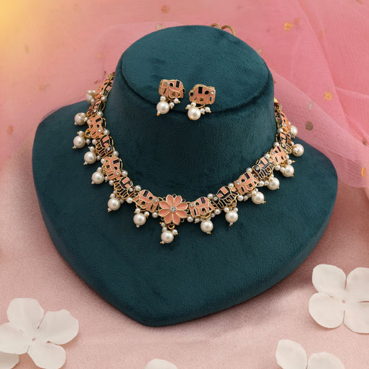 Peach & Purple Color Meenakari Necklace Set Stylish Ethnic Party Wear Jewelry Design
