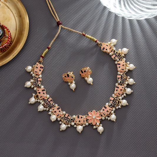 Peach & Purple Color Meenakari Necklace Set Stylish Ethnic Party Wear Jewelry Design