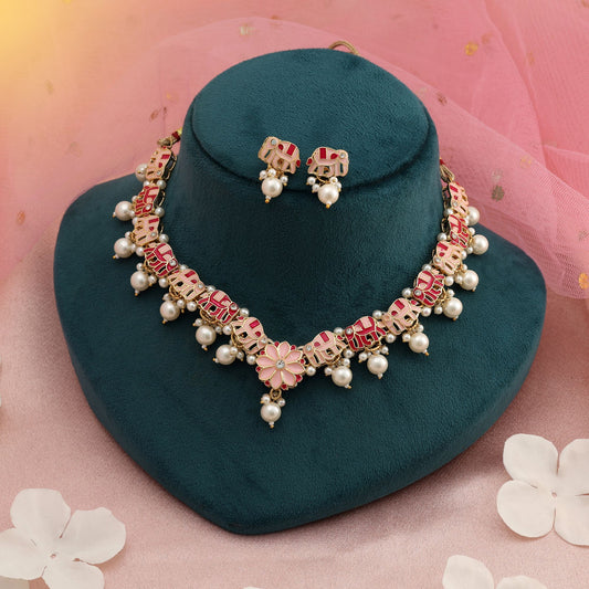 Rani & Peach Color Meenakari Necklace Set Elegant Designer Traditional Jewelry Collection