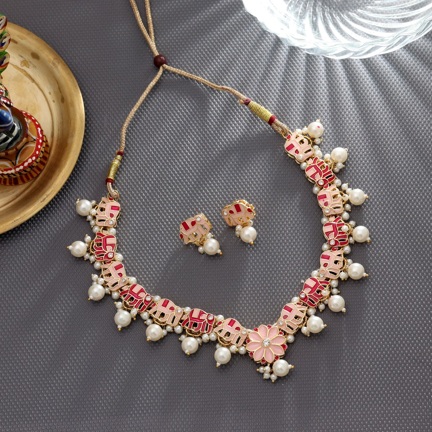 Rani & Peach Farbe Meenakari Halskette Set Elegante Designer Traditionelle Schmuckkollektion
