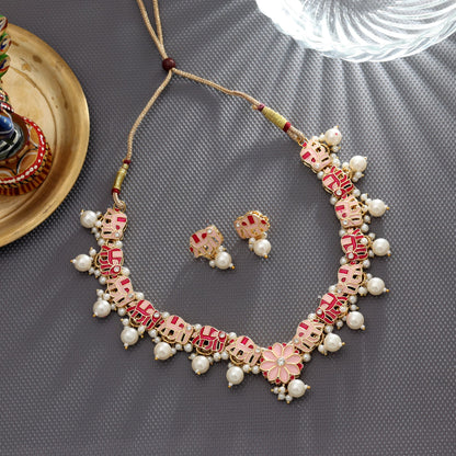 Rani & Peach Farbe Meenakari Halskette Set Elegante Designer Traditionelle Schmuckkollektion