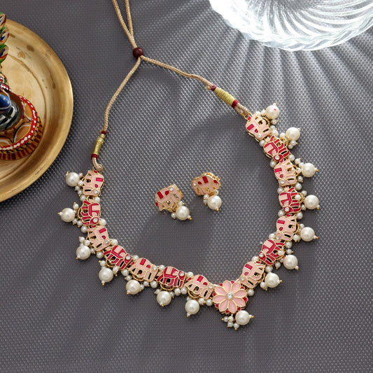 Rani & Peach Color Meenakari Necklace Set Elegant Designer Traditional Jewelry Collection