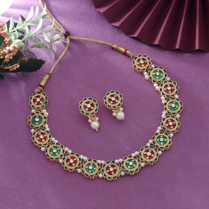 Maronfarbenes & Grünes Meenakari Halsketten-Set Klassischer Brautschmuck Traditioneller Schmuck