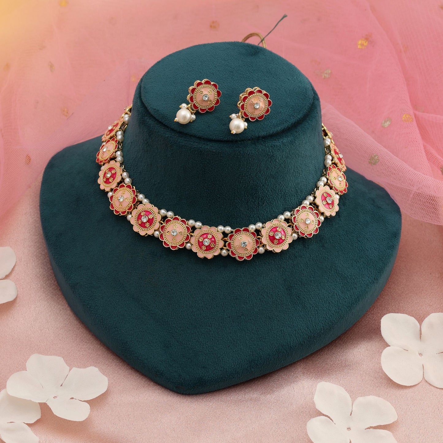 Rani & Peach Farb-Meenakari-Halsketten-Set – stilvolle festliche Statement-Schmuckkollektion