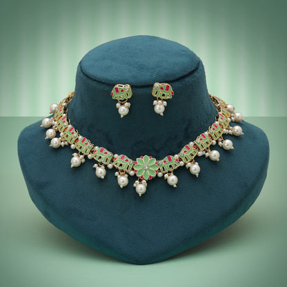 Premium Pista Green Color Meenakari Necklace Set Traditional Ethnic Jewelry Design