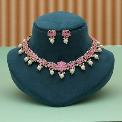 Anmutiges rosafarbenes Meenakari-Halskettenset – Elegante Brautpartykollektion