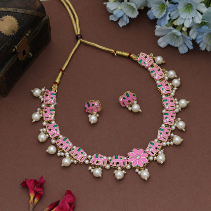 Anmutiges rosafarbenes Meenakari-Halskettenset – Elegante Brautpartykollektion