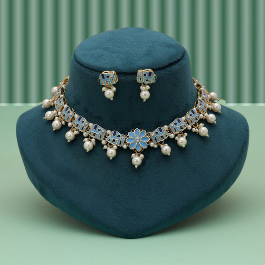 Elegantes himmelblaues Meenakari-Halsketten-Set mit traditioneller künstlerischer Verarbeitung