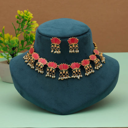 Designer Rani & Green Color Meenakari Necklace Set Mit Antiker Kunstwerk-Oberfläche