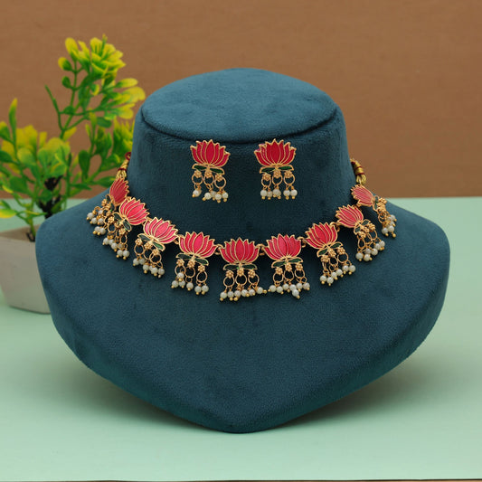 Designer Rani & Green Color Meenakari Necklace Set Mit Antiker Kunstwerk-Oberfläche