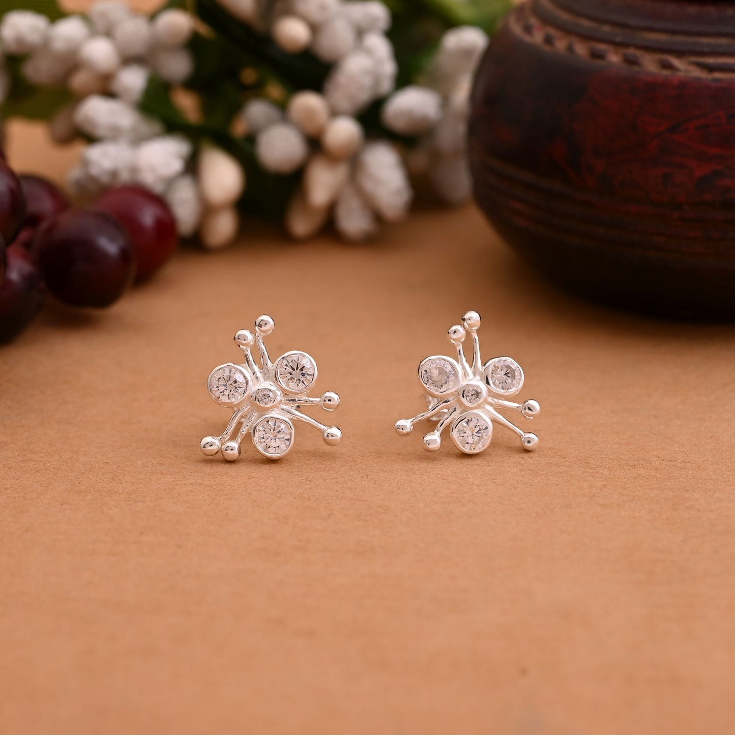 Silver Color 925 Silver Stud Earrings (OME106SLV)