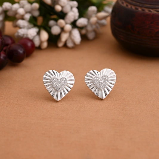Silver Color Heart Shape 925 Silver Stud Earrings (OME107SLV)