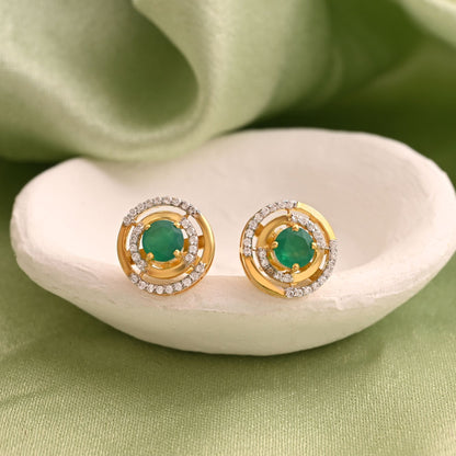 Green Color 925 Gold Plated Silver Stud Earrings (OME111GRN)
