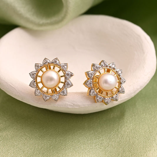 White Color 925 Gold Plated Silver Stud Earrings (OME112WHT)