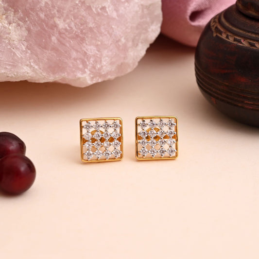 White Color 925 Gold Plated Silver Stud Earrings (OME113WHT)
