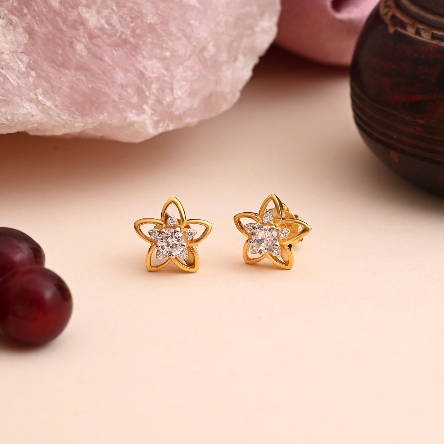 White Color 925 Gold Plated Silver Stud Earrings (OME115WHT)