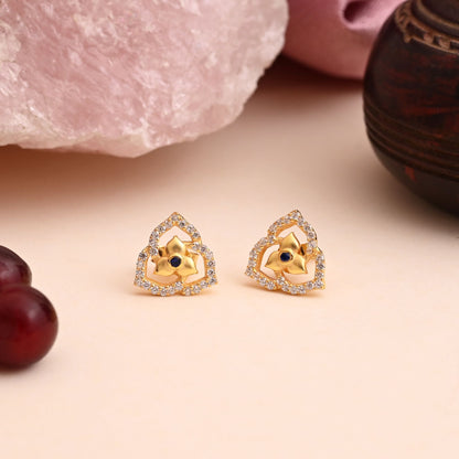 Blue Color 925 Gold Plated Silver Stud Earrings (OME116BLU)