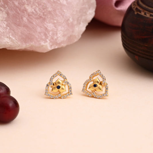 Blue Color 925 Gold Plated Silver Stud Earrings (OME116BLU)