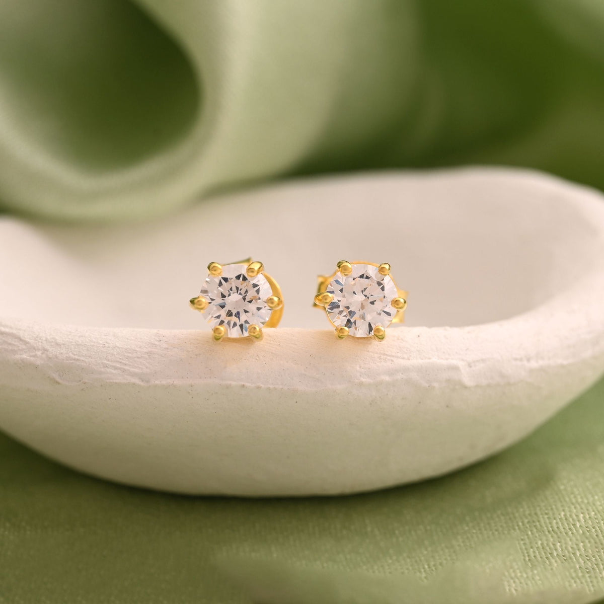 White Color 925 Gold Plated Silver Stud Earrings (OME118WHT) | FEMNARI