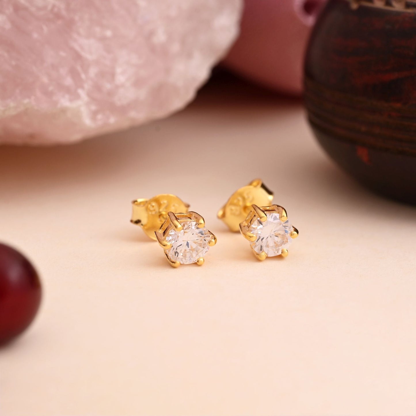 White Color 925 Gold Plated Silver Stud Earrings (OME118WHT)