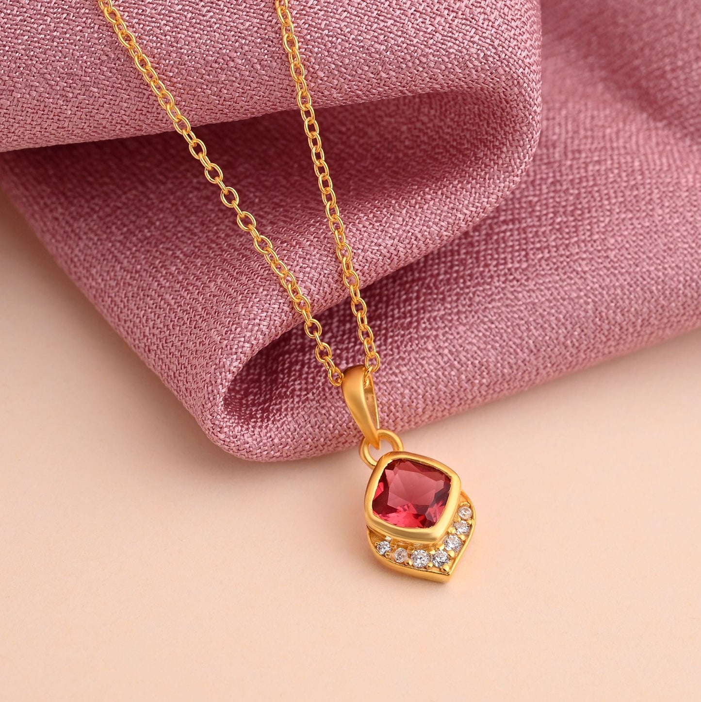 Ruby Color 925 Gold Plated Silver Pendant (OMP110RUBY)