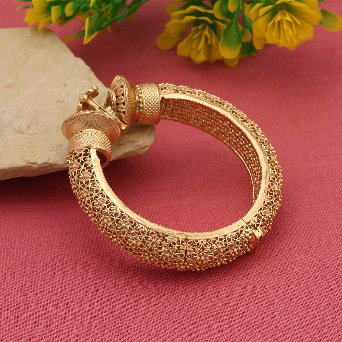 Gold Color Openable Polki Kada Bracelet