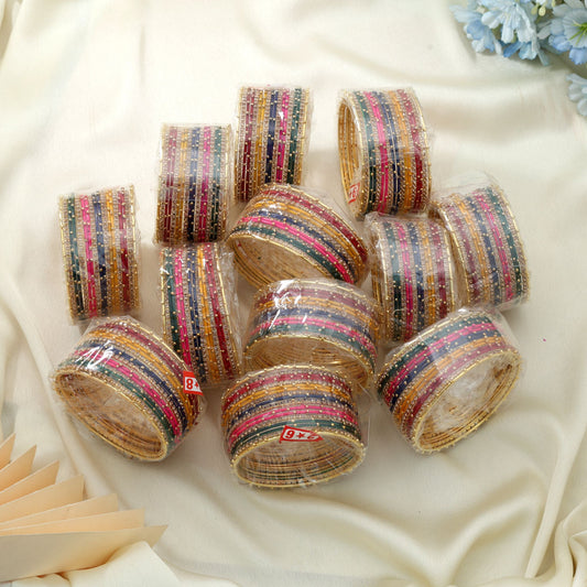 Assorted Color 12 Set Of Thread Bangle Size: (4 Set Of 2.4, 4 Set Of 2.6, 4 Set Of 2.8)