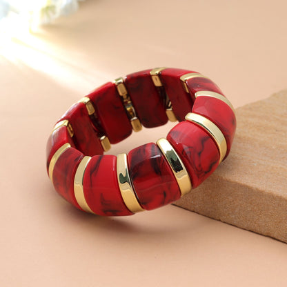 Coral Red Color Stretchable Acrylic Fashion Bangle with Stylish Look